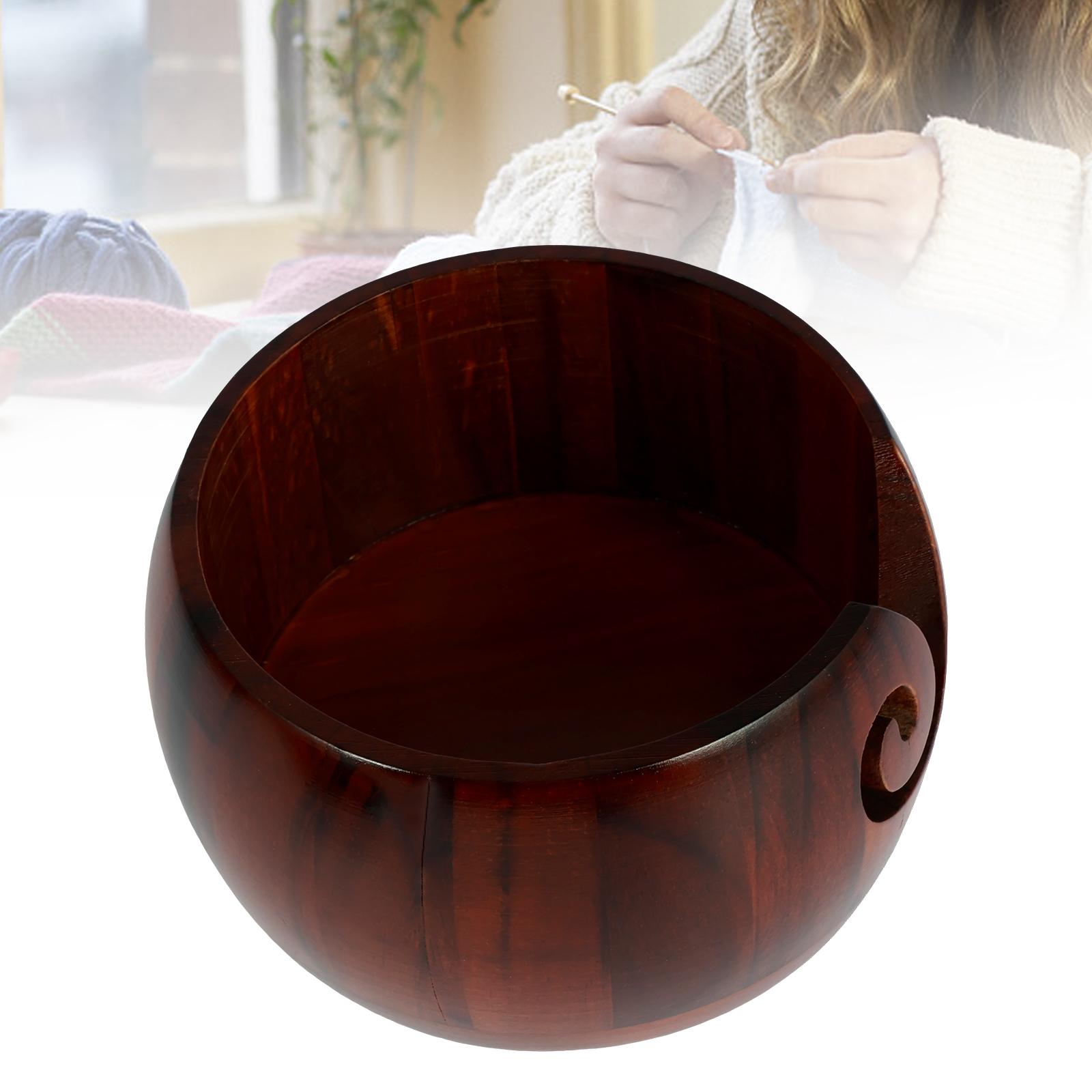 

Wooden Yarn Bowl Round Crochet Bowl Holder with Holes Pine Knitting Yarn Bowls Wooden Weaving Thread Bowl with Lid Portable