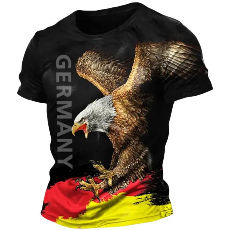 Germany Eagle Print Trička Pro muže Léto Prodyšný Polyester O Krk s krátkým rukávem Volné tričko Tričko Vintage Pánské tričko 3XL