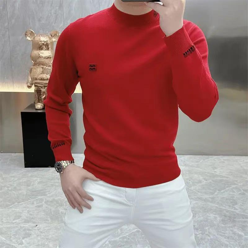 Men s Thick Knit Sweater with Embroidered Letters - European Style, Slim Fit, Perfect for Autumn/Winter. L (52.5-60 kg)