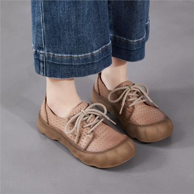 Retro Lace Up Soft Soled Shoes Comfortable Genuine Leather Versatile Women's Flat Shoes