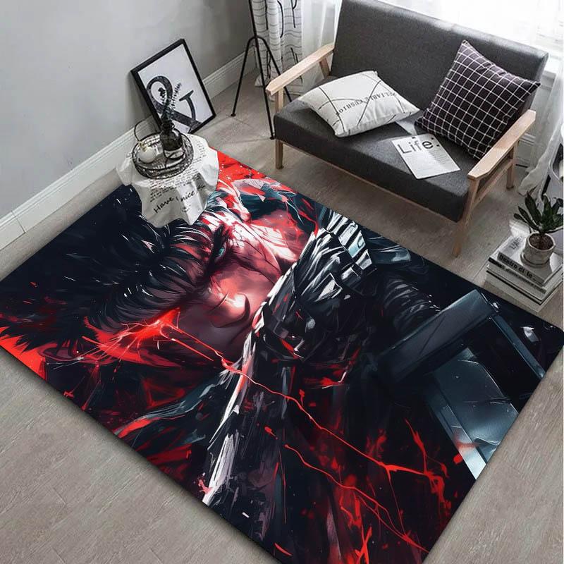 Cool 3D Berserk Guts Rage Anime Carpet Rug Art for Room Decor Sofa Christmas Halloween Gifts Game Area Rug Non-slip Floor Mat