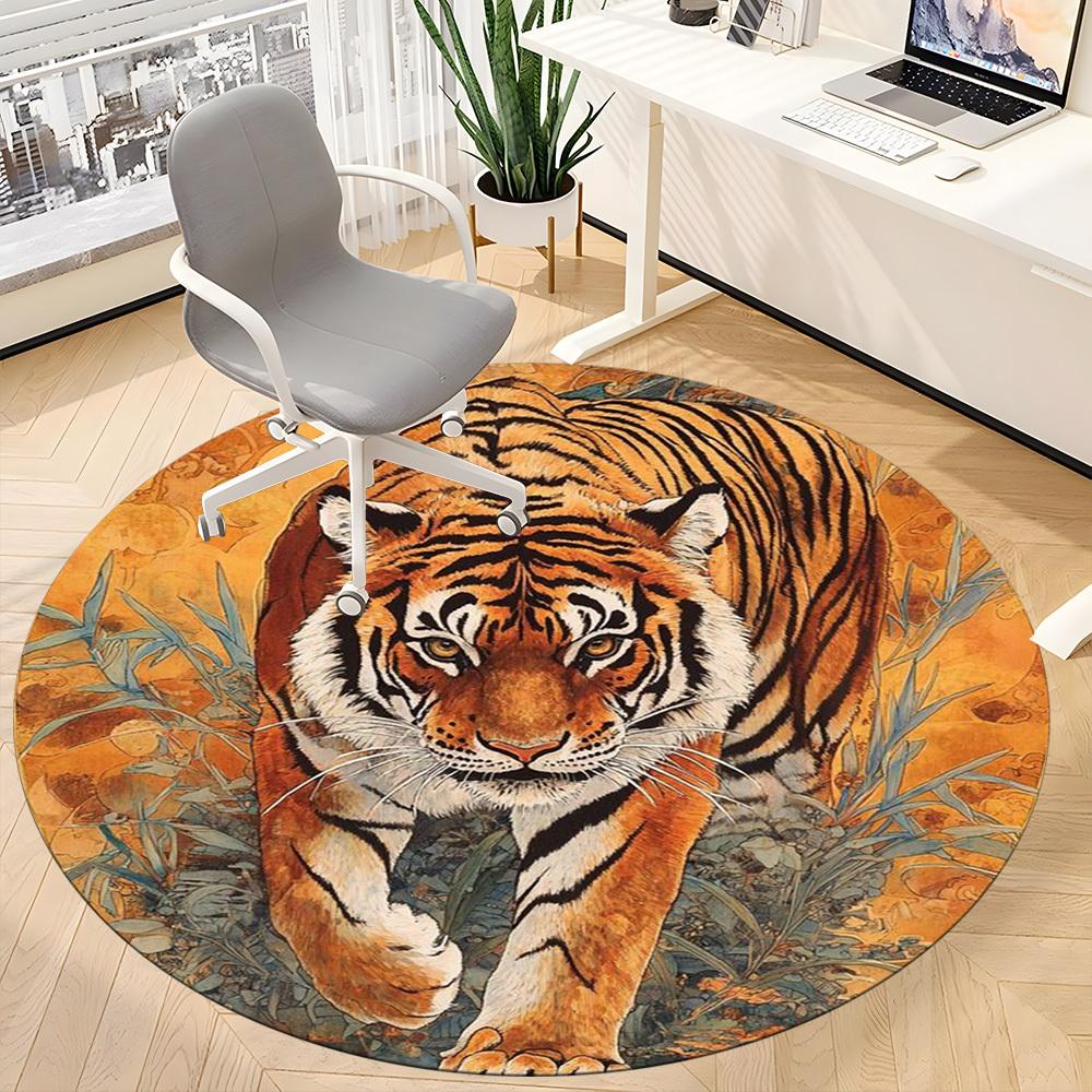 1pc Tiger Print Chair Carpet for Office Non-Slip Mat for Office - Decorative Floor Mat  yy251030244