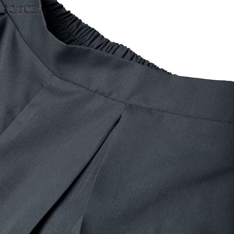 ZANZEA Pantaloni lunghi larghi larghi in vita elastica casual da donna