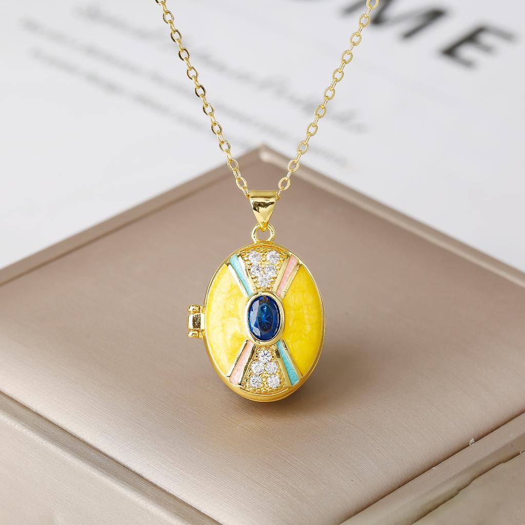New Design Openable Oval Enamel Art Zircon Pendant Necklace Photo Box Fashion for Women Girls Party Jewelry Friendship Gift