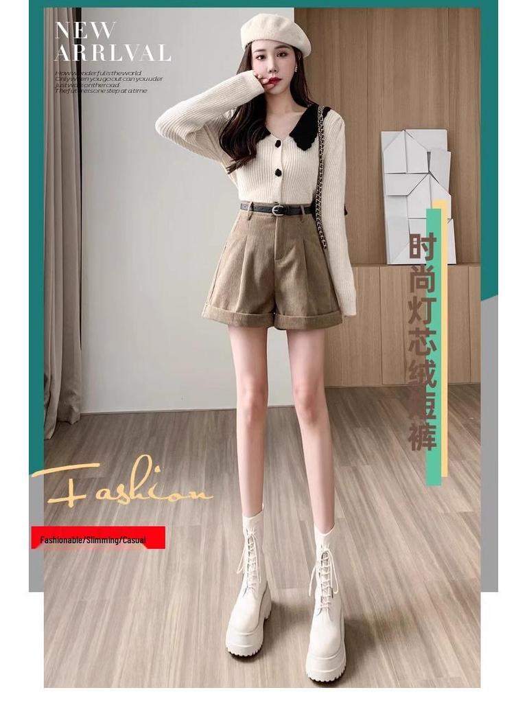 Maillard Women's Corduroy High-Waisted A-Line Shorts - 2024 New Autumn/Winter Collection