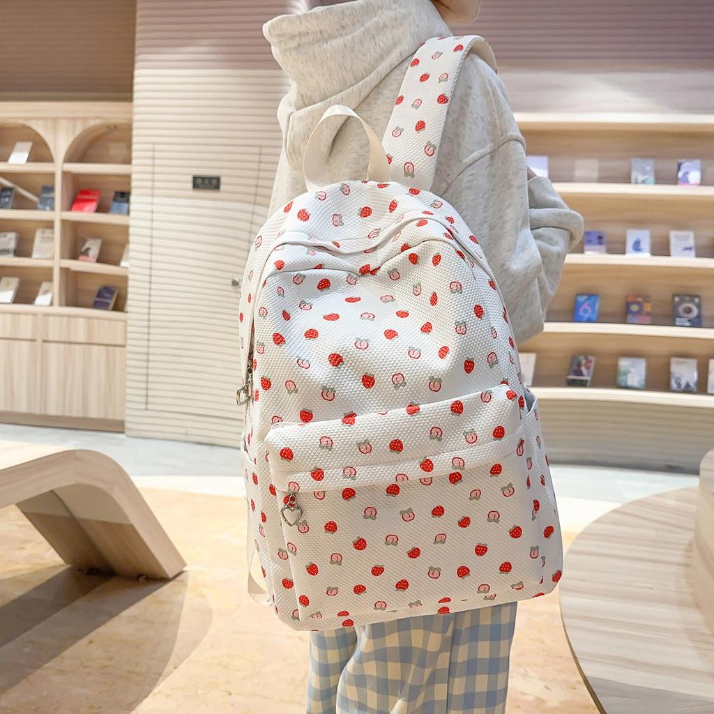 Schoolbag girl style strawberry printed schoolbag backpack girl cute small fresh large capacity lightweight high value backpack
