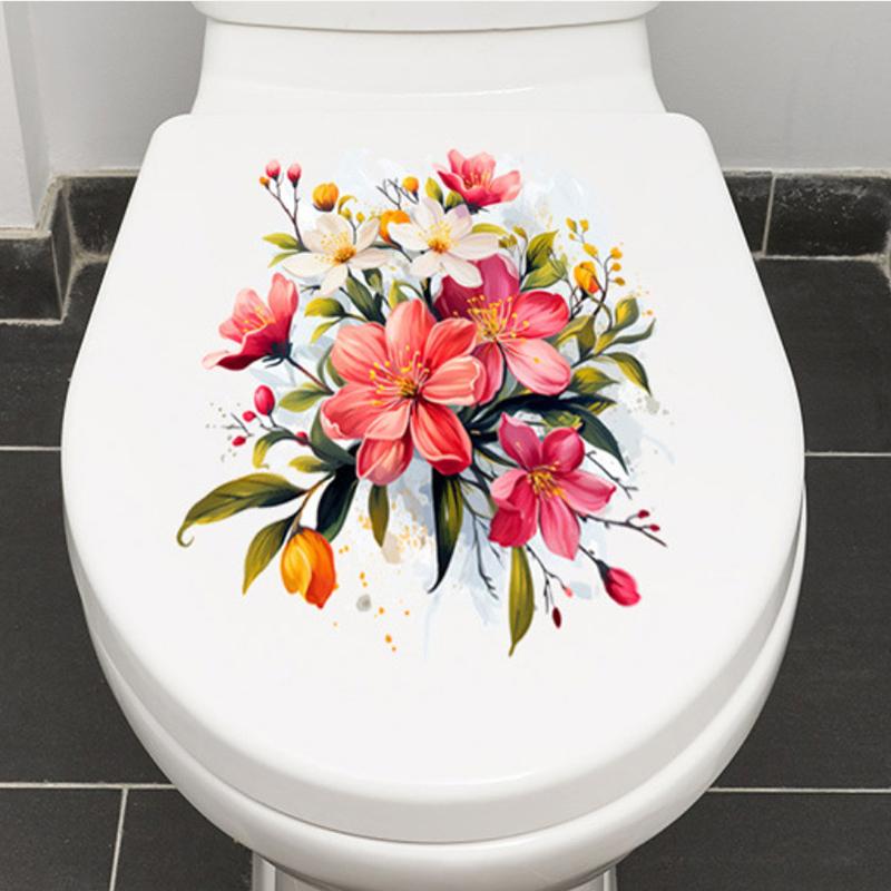 Bathroom Toilet Stickers Elegance Flower Wall Sticker Flower Pattern Self-Adhesive Paintings For Bathroom Living Decoration