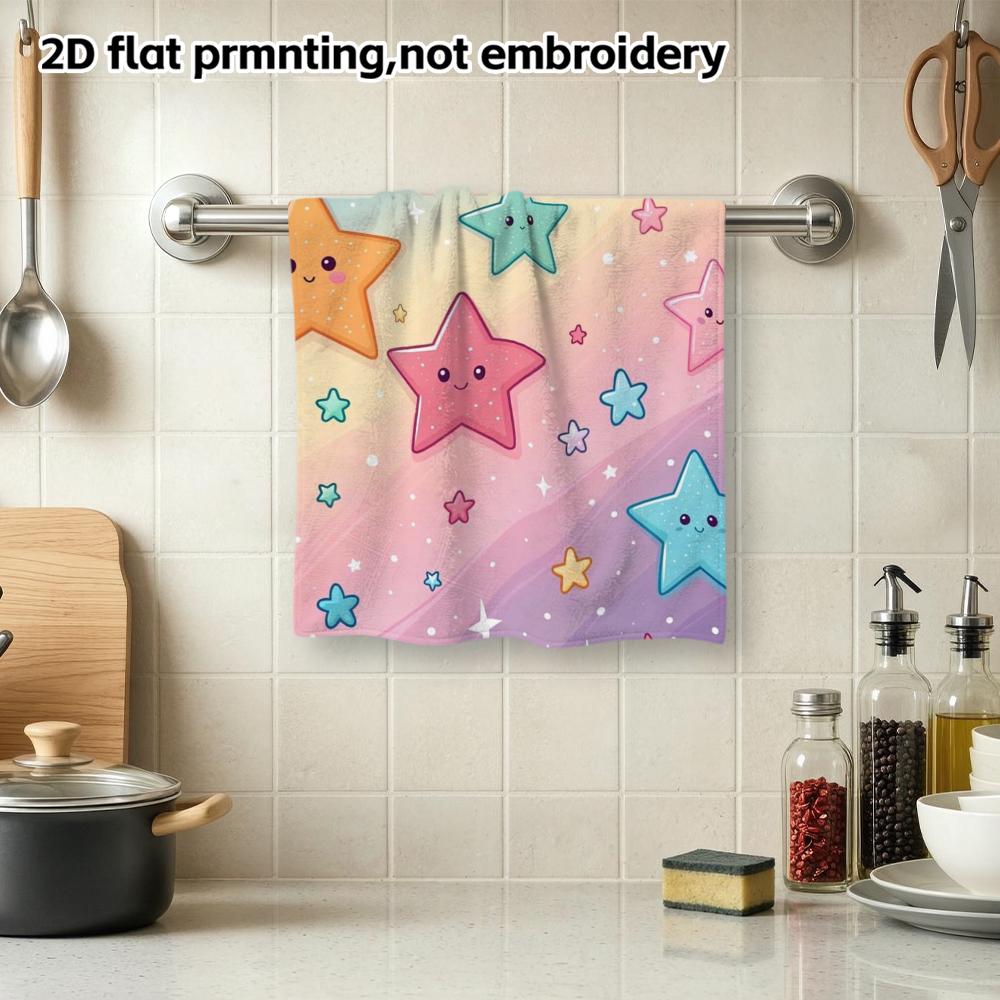 Cartoon Smiling Stars Towel, Soft Absorbent Face Towel for Daily Use