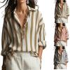 Women's Casual Striped Button Down Shirt Long Sleeve Oversized  Blouse  Loose Fit Collared Top For Summer
