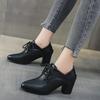 Fashion Ladies High Heels 2024 New Temperament Pumps Lace Up Hollow Breathable Low-top Shoes Round Toe Talon Femme Retro Zapatos Mujer