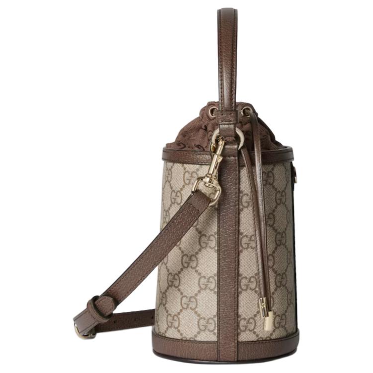 Gucci Ophidia Logo Classic Canvas And Leather Bucket Bag Women Handbags Beige Dark-Brown 838462-FAE0O-9869