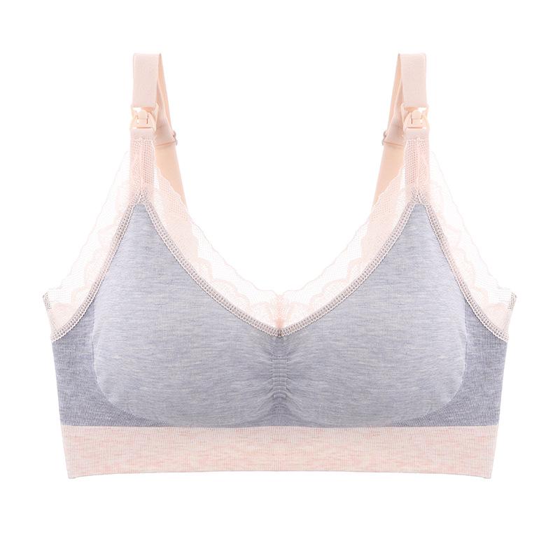 Women's Maternity Seamless Lace Trim Nursing Bra - No-Ammonia, One-Piece, Postpartum Breastfeeding Support.