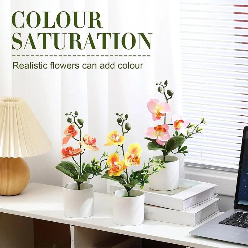 1Pcs Butterfly Fake Orchid Bonsai Artificial Flower Plant Dining Table Home Room Office Vase Accessory Wedding Decoration 27cm