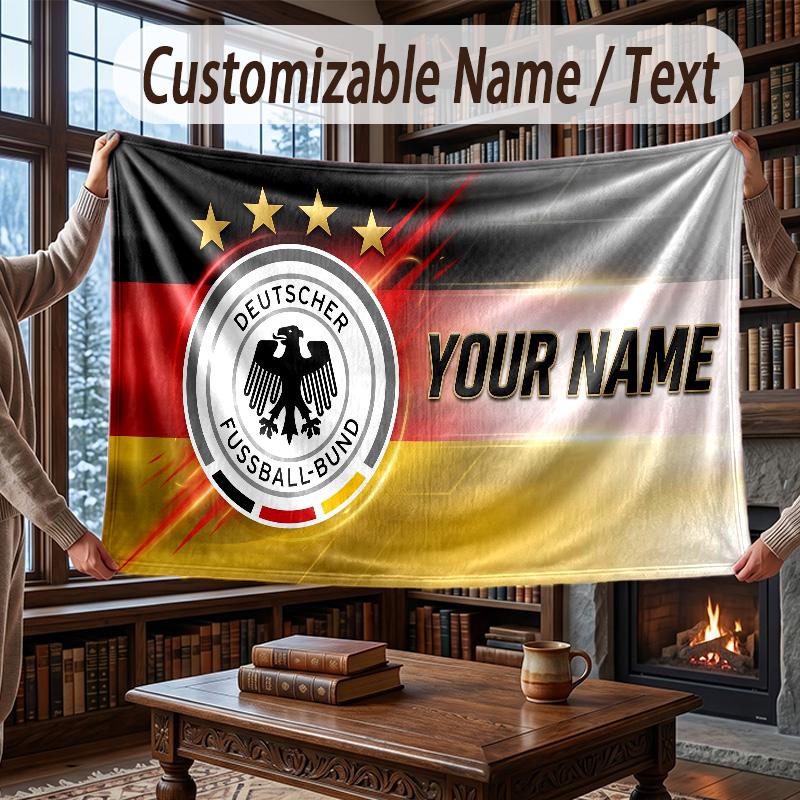 Custom Name Flannel Throw Blanket Germany national football team Pattern Warm Home Decoration