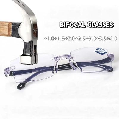 Anti Fatigue Rimless Near And Far Glasses Blue Light Blocking Reading Glasses Men Fashion Multifunctional Far Sight Eyewear