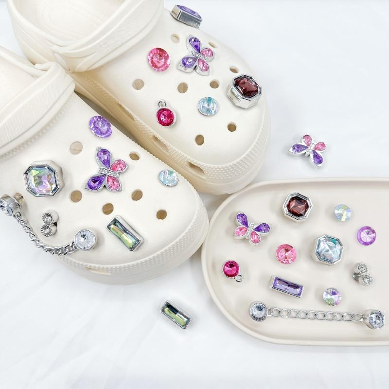 13PCS Shoe Charms for Crocs Colorful Diamond Butterfly Chain Decoration Buckle for Croc Charms Set Accessories Woman Girls Gift