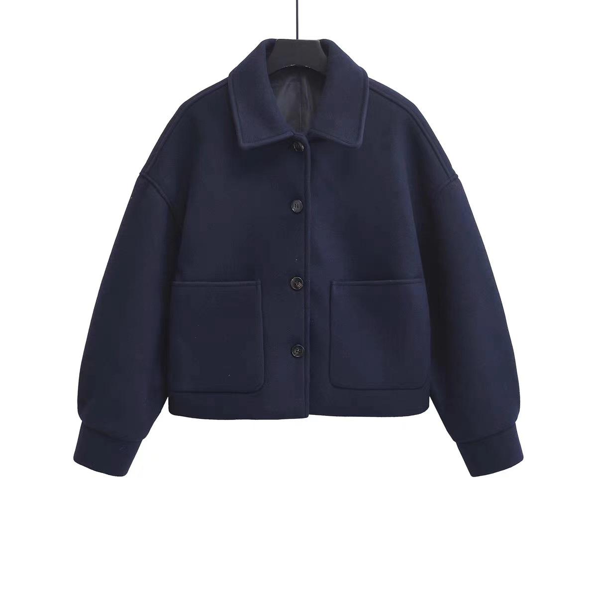 

Женское шерстяное пальто с лацканами в европейском и американском стиле - однобортный дизайн 755241 Medium темно-синий