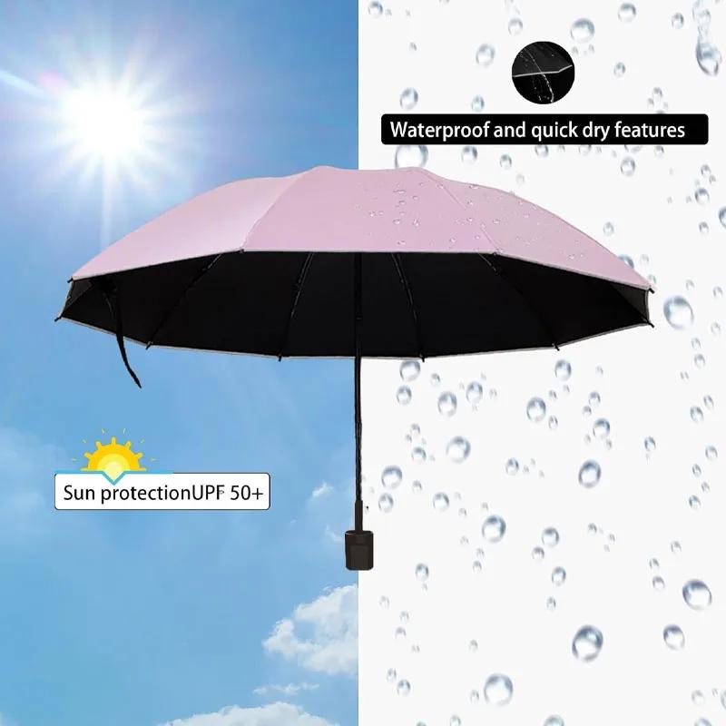 Manual Folding Umbrella Large Double Size UV Protection Sun Rain Resistant Compact Shade Sunny and Rainy Umbrella