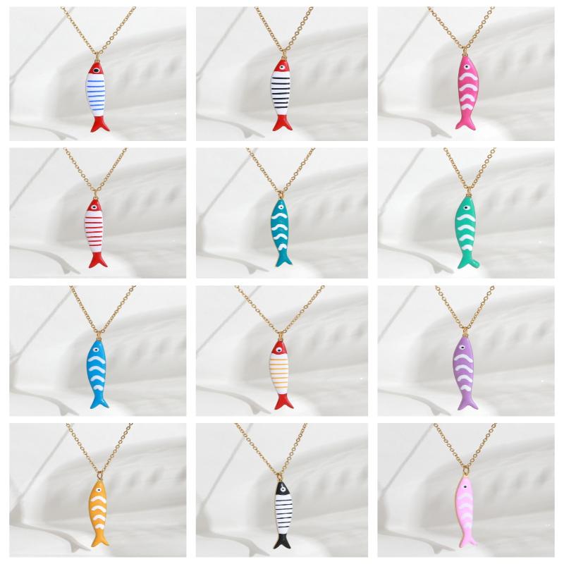 Cute Exquisite Colorful Fish Pendant Necklaces For Women Girls  Stainless Steel Necklace Summer Beach Jewelry Gift