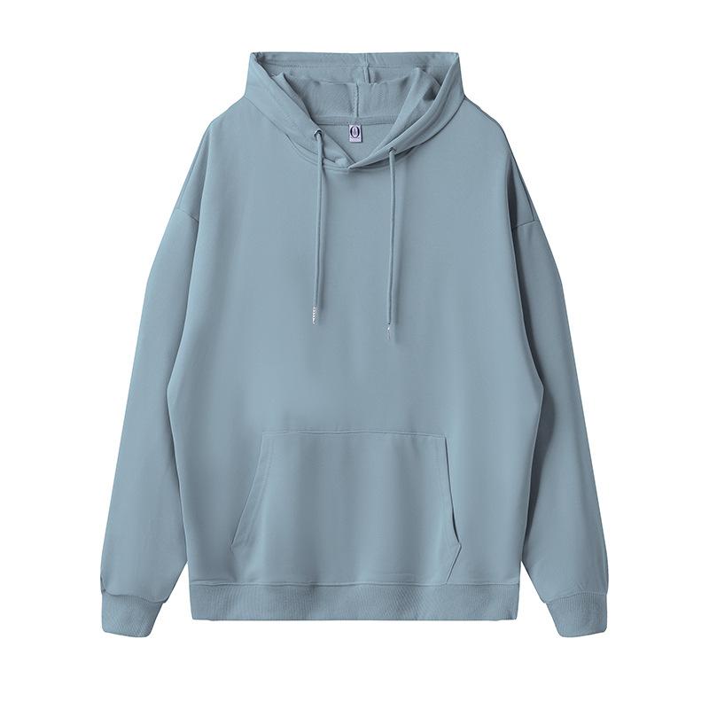 Solid Color Cotton Blends Sweatshirt Zipper Loop Knit Hooded Cardigan Jacket Loose Hoodie Team Uniform Work Advertising Hoodies Coat