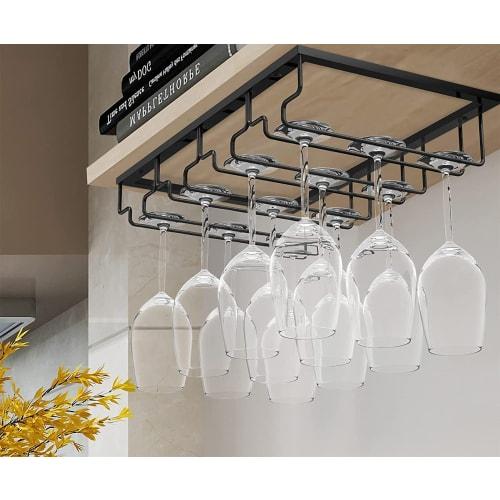 RILIHII Hanging Wine Glass Holder, Holds 2 Glasses or 4 Glasses, Wine Glass Hanger, Wine Glass Storage, Drying/Draining, Suitable for Glass Feet Width