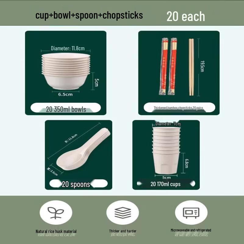Eco-Friendly Rice Husk Disposable Tableware Set