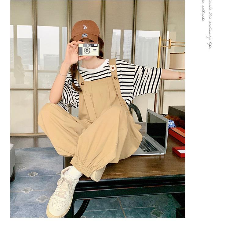 Khaki Women's Age-Defying Overalls and T-Shirt Set - Spring/Summer 2024 Korean Style