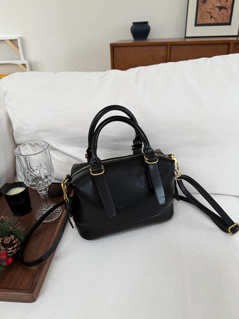 High Quality PU Leather Boston Bag for Women Vintage Fashion Shoulder Bag Commuter Messenger Handbag