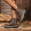 Autumn and Winter New European and American Large-size Martin Boots Women's Round Head Velvet Short Tube Side Zipper Leather Boots
