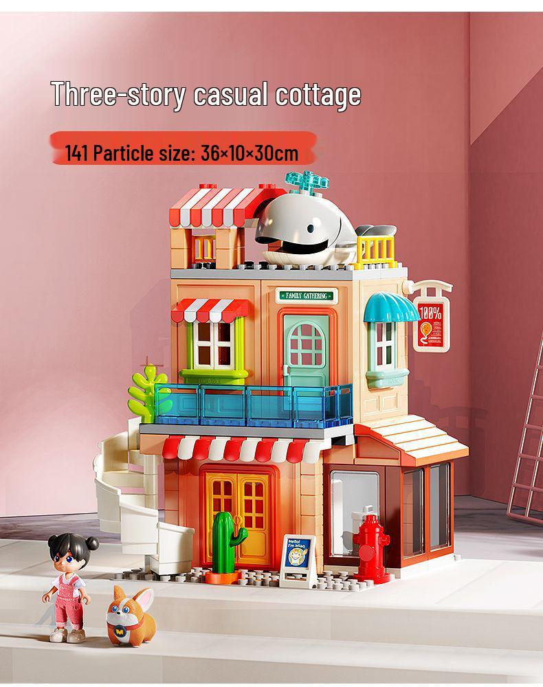 Feile Large Particle Villa Building Blocks for Kids - Creative Pretend Play Set for Kindergarten Boys and Girls.