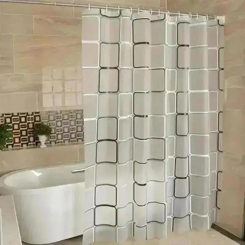 New Bathroom Shower Curtains Waterproof Bath Curtain Modern Geometric Plaid Pattern Farmhouse Household Decoration Translucent 80 180cm