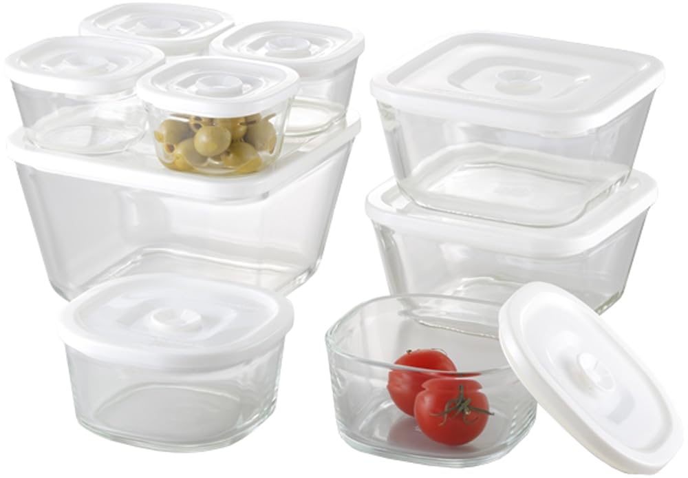 

Iwaki Glass Airtight Airtight Pack Heat-Resistant Containers, White, Square, 9-Piece Set, & Microwave, PSC-MP-9W1