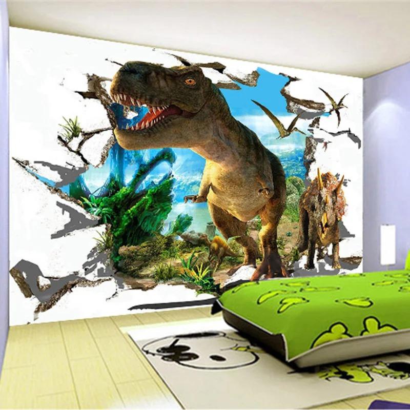 3D nástěnná malba, stereo tapeta s dinosaury, pozadí, nástěnná malba do dětského pokoje, obývacího pokoje, bytové dekorace