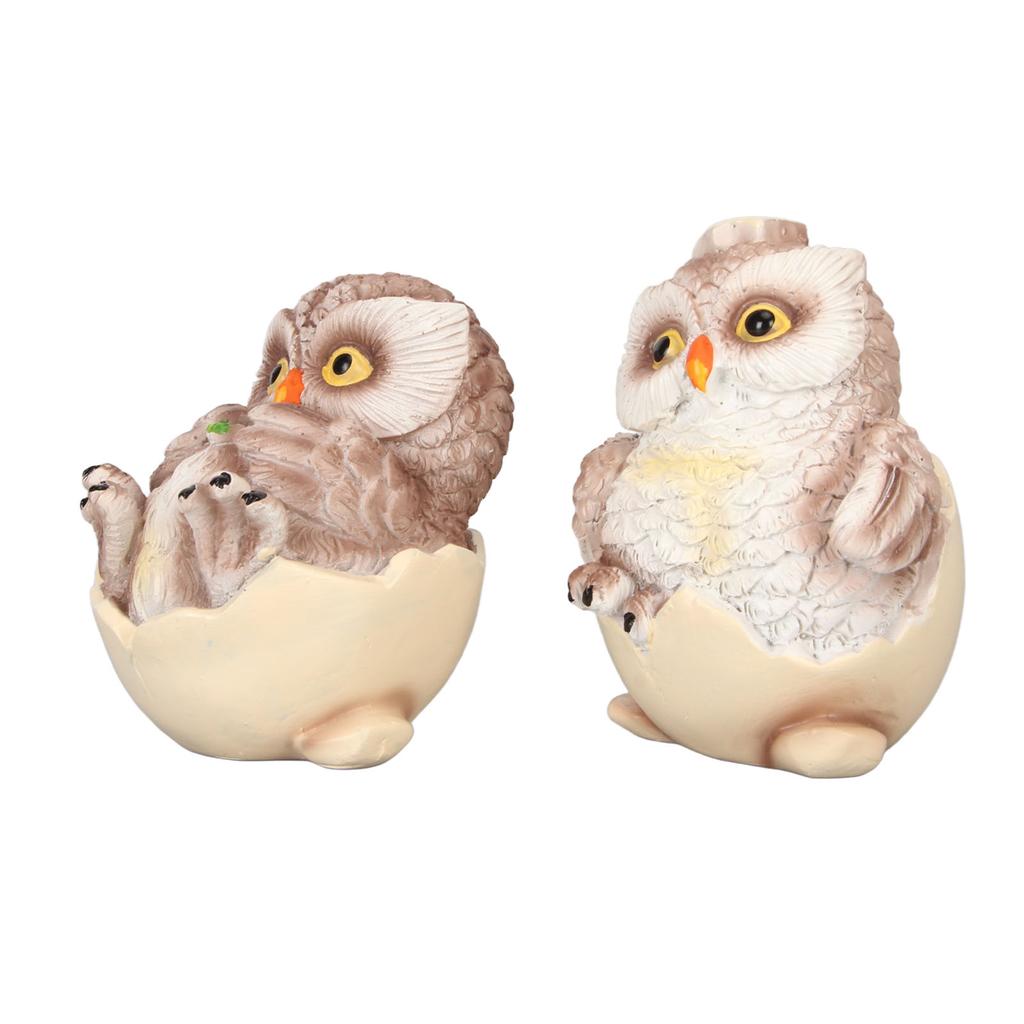 2 Pièces Ornement Hibou en Résine Décoration de Bureau Mignon Figurines Hibou Coquille d'Œuf Ornement Décoration de Table pour