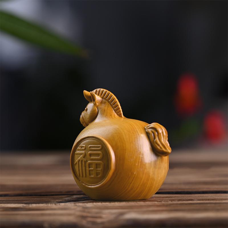 1/2Pcs Feng Shui Fu Horse Wooden Carved Horse Figurine Bring Good Luck 2026 Year Zodiac Horse Statue Home Office Decor