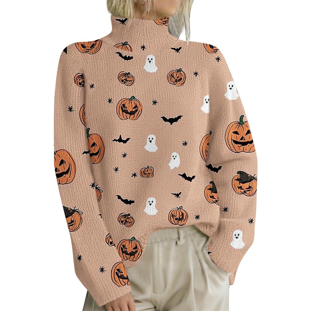 HJX-GL1 Turtleneck Pullover Long Sleeve Halloween Devil 3D Printed Sweater New Loose Autumn and Winter
