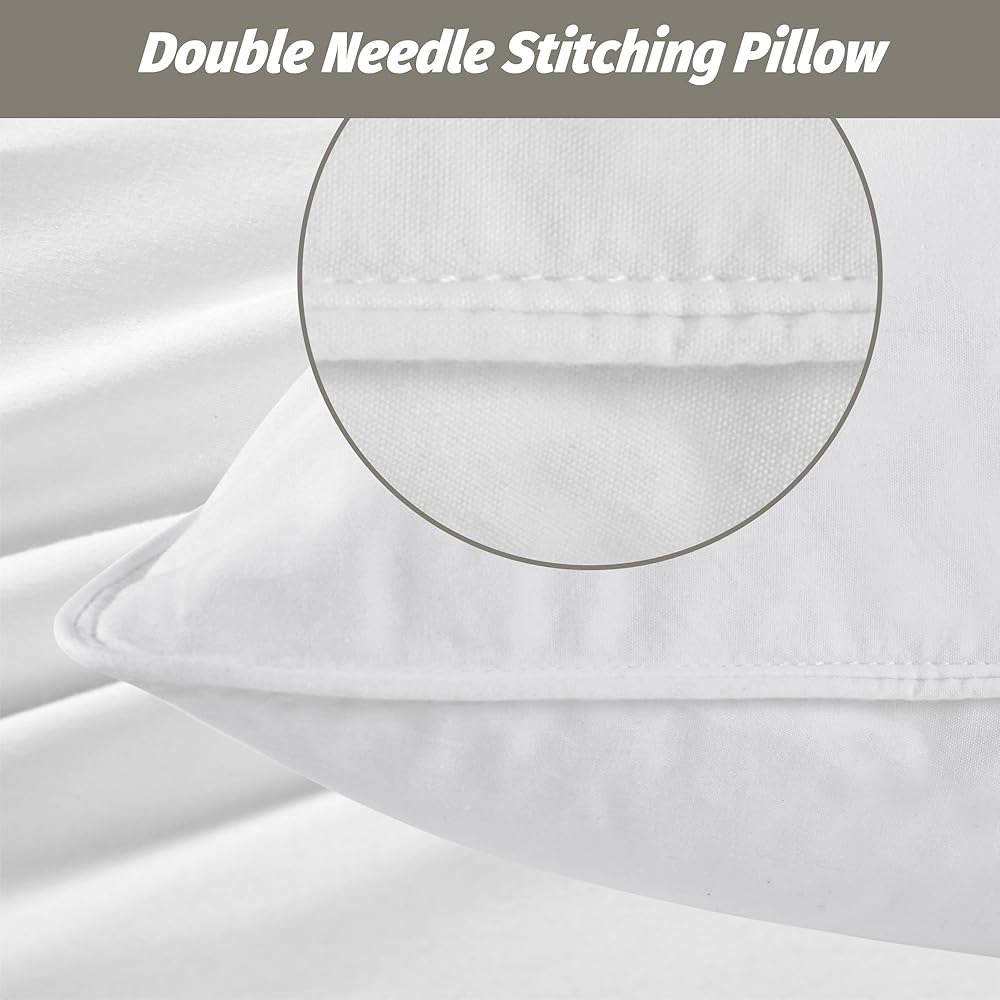 2pcs 90% Goose Feather Down Pillows, Hotel Pillows for Sleeping, Breathable Cotton Cover, Fluffy Support Back, Stomach Sleepers