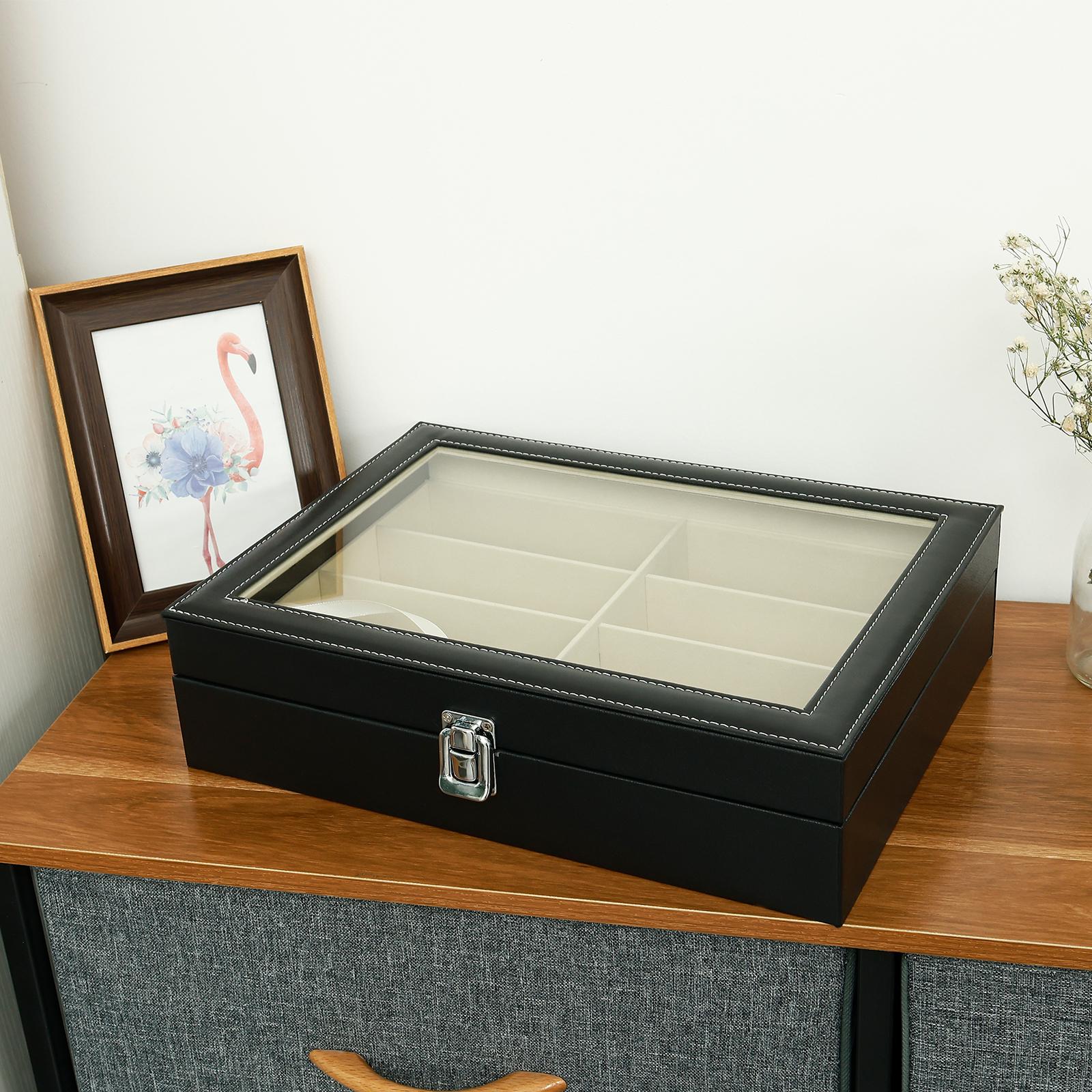 

8-слотовый поднос для очков из ПУ кожи, витрина для солнцезащитных очков, органайзер для очков для близорукости, коробка, мужские солнцезащитные очки, женская шкатулка для украшений чёрный