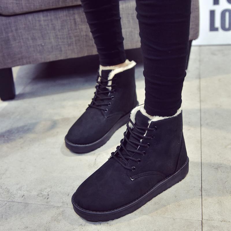 Herbst- und Winter-Studenten-Schnee-Stiefel Damen-Kurzstiefel kurze Thermostiefel zum Schnüren flache Baumwollschuhe
