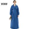 Cappotto Casual Lungo Donna Lana per Autunno Inverno, Soprabito Autunno Inverno con Maniche a Lanterna e Bavero a Tacca, Trench Doppiopetto con Tasche Abbigliamento