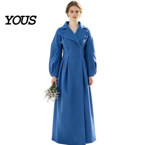 Cappotto Casual Lungo Donna Lana per Autunno Inverno, Soprabito Autunno Inverno con Maniche a Lanterna e Bavero a Tacca, Trench Doppiopetto con Tasche Abbigliamento