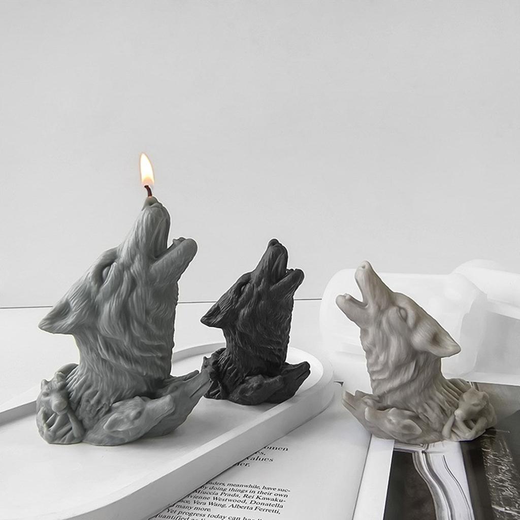 Unique Animal Statue Mold 3D Wolf Head Figurine Ornament Candle Silicone Molds Handmade Soap Making Tool Home Decors