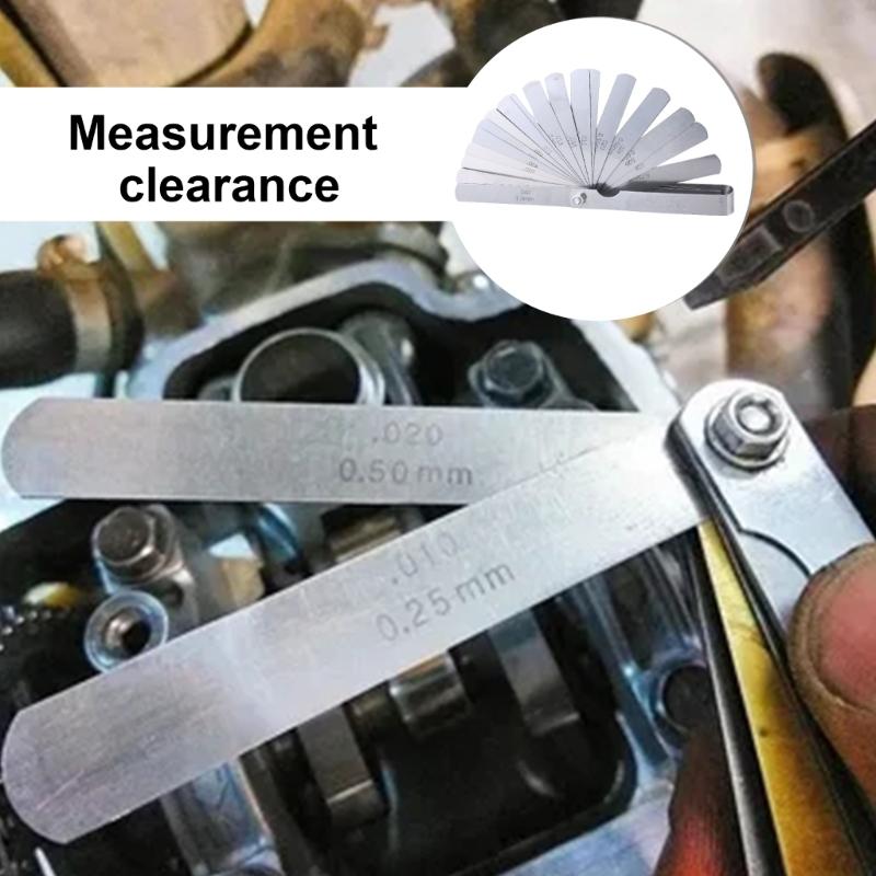 32 Pieces Long Feeler Gauge 0.03-1mm, Stainless Steel Feeler Gauge Double Marked Metric and Imperials Measuring Tool