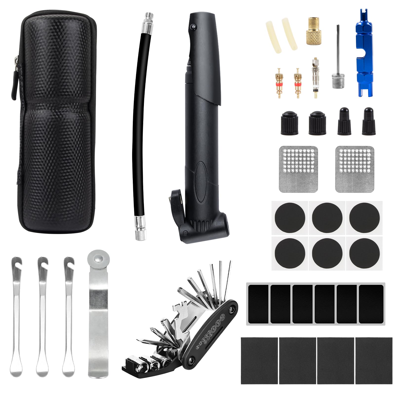 Oziral Bicycle Puncture Repair Bicycle Tool Puncture Repair Portable Air Tire Valve Set Mini Pump 120 Bottle Cage Convenient to Emergency Japanese