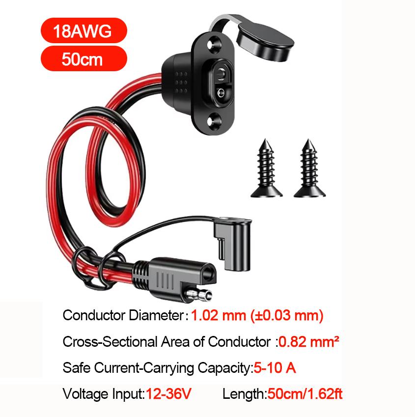 SAE Quick Connector Harness, SAE Adapter, Male Plug To Female Socket, SAE Extension Cable 1FT 12AWG