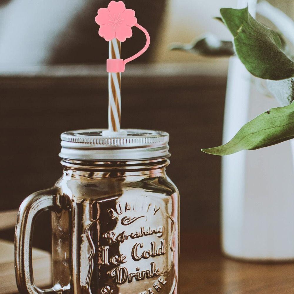 6Pcs Silicone Straw Cover Cap Cartoon Cute Straw Plugs Leak-Proof Pull Out Design Drinking Tube Tips Outdoor Activities