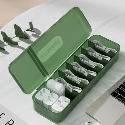Boîte de rangement pour câbles, boîte de rangement pour câbles de chargeur avec 7 compartiments, étui de rangement réutilisable pour câbles de données pour la maison ou les voyages