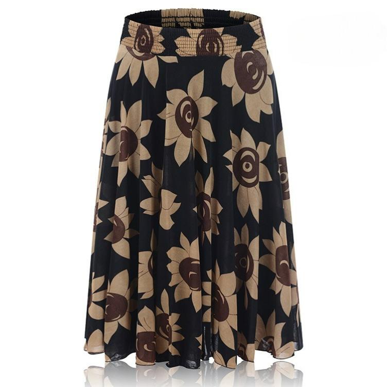 Summer Thin Skirt, Mother's Wear, Elastic Waist, Color Ice Silk Skirt, High Waist, Elastic Dance Skirt