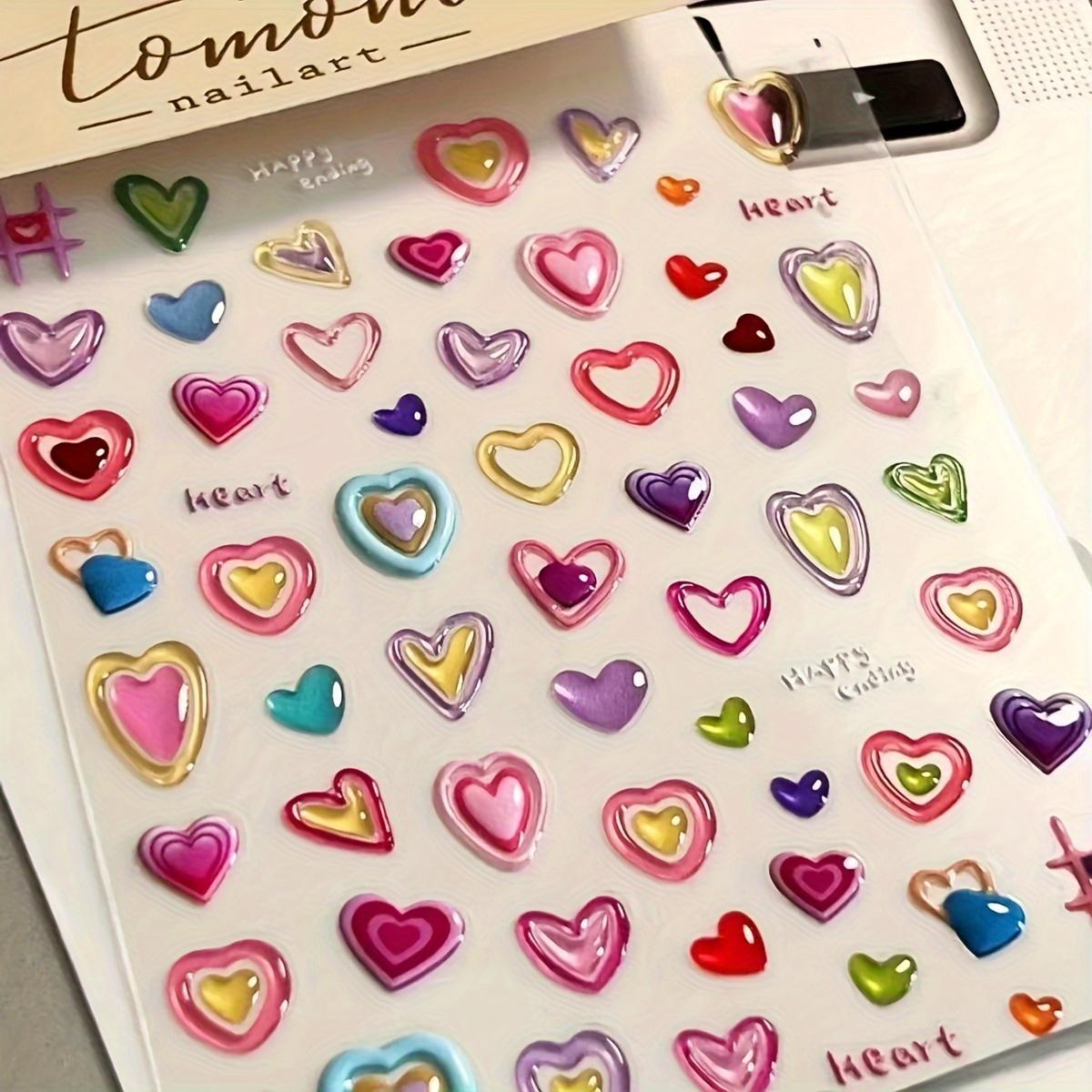 

Блестящие 5D наклейки для нейл-арта в форме сердца самоклеящиеся, для DIY маникюра и педикюра