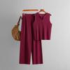 Summer New Simple Sleeveless Knitted Top Fashion Suit Casual Wide-leg Pants Two-piece Set Women